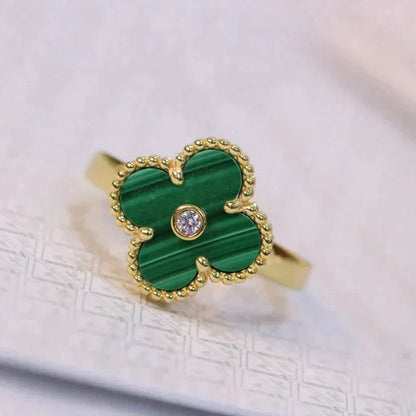 [Elowen Jewels]CLOVER MALACHITE RING GOLD DIAMOND
