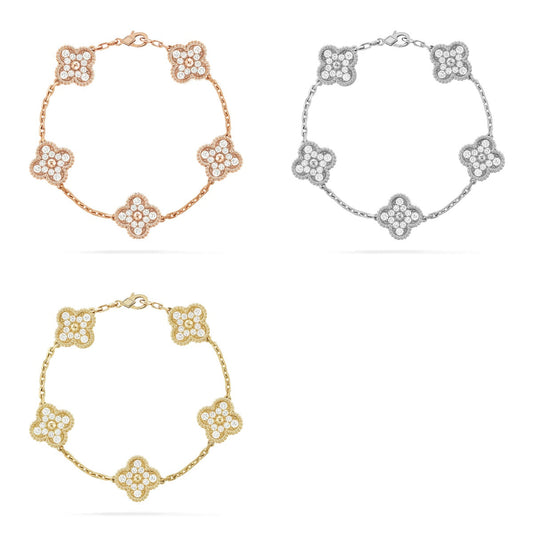 [Elowen Jewels] CLOVER 5 MOTIF FULL DIAMOND BRACELET COLLECTION