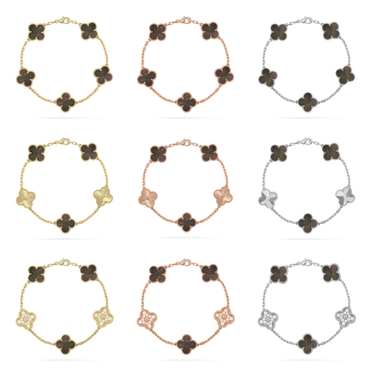 [Elowen Jewels] CLOVER 5 MOTIF GRAY MOP BRACELET COLLECTION
