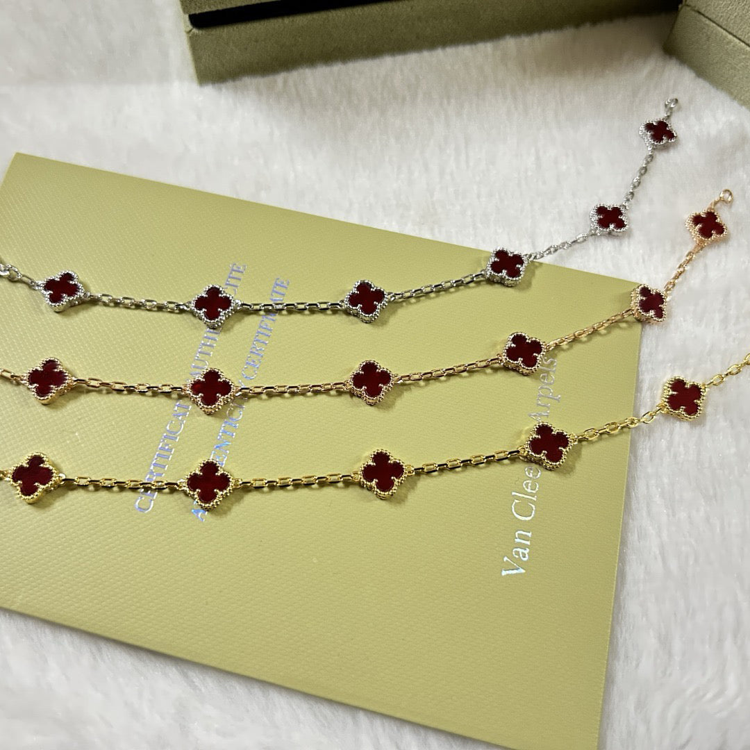 [Elowen Jewels]CLOVER 6 MOTIF RED AGATE BRACELET