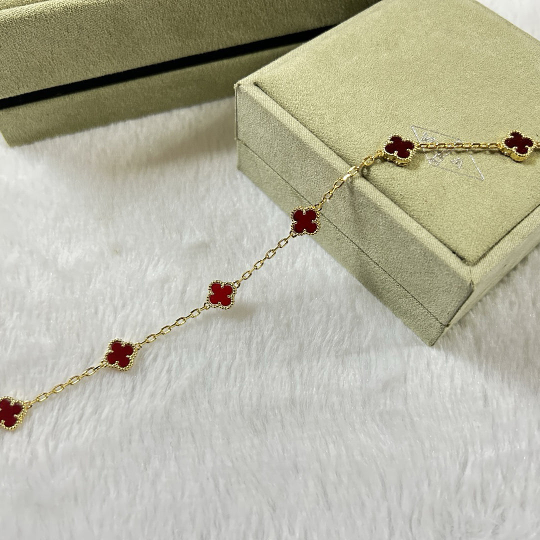 [Elowen Jewels]CLOVER 6 MOTIF RED AGATE BRACELET