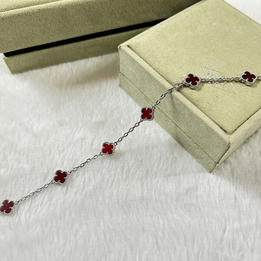 [Elowen Jewels]CLOVER 6 MOTIF RED AGATE BRACELET
