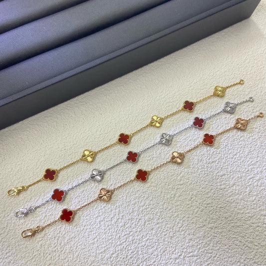 [Elowen Jewels]CLOVER 6 MOTIF RED AGATE LASER BRACELET