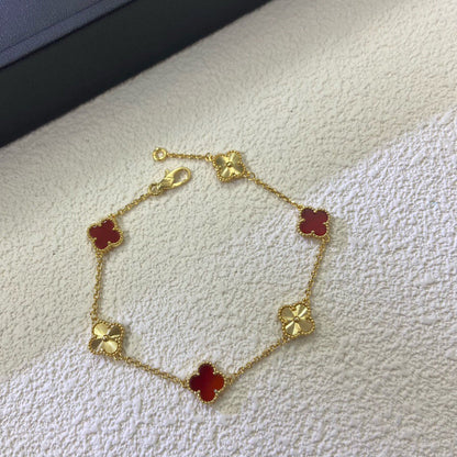 [Elowen Jewels]CLOVER 6 MOTIF RED AGATE LASER BRACELET