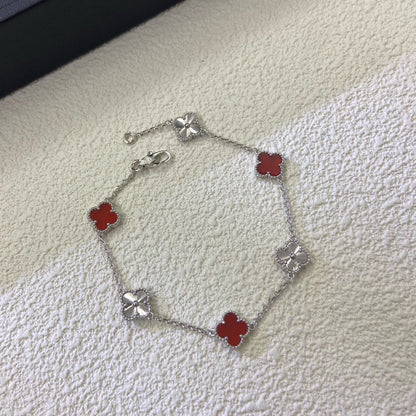 [Elowen Jewels]CLOVER 6 MOTIF RED AGATE LASER BRACELET