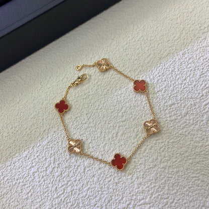 [Elowen Jewels]CLOVER 6 MOTIF RED AGATE LASER BRACELET