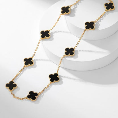 [Elowen Jewels]CLOVER 10 MOTIFS ONYX NECKLACE