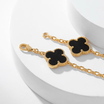 [Elowen Jewels]CLOVER 10 MOTIFS ONYX NECKLACE