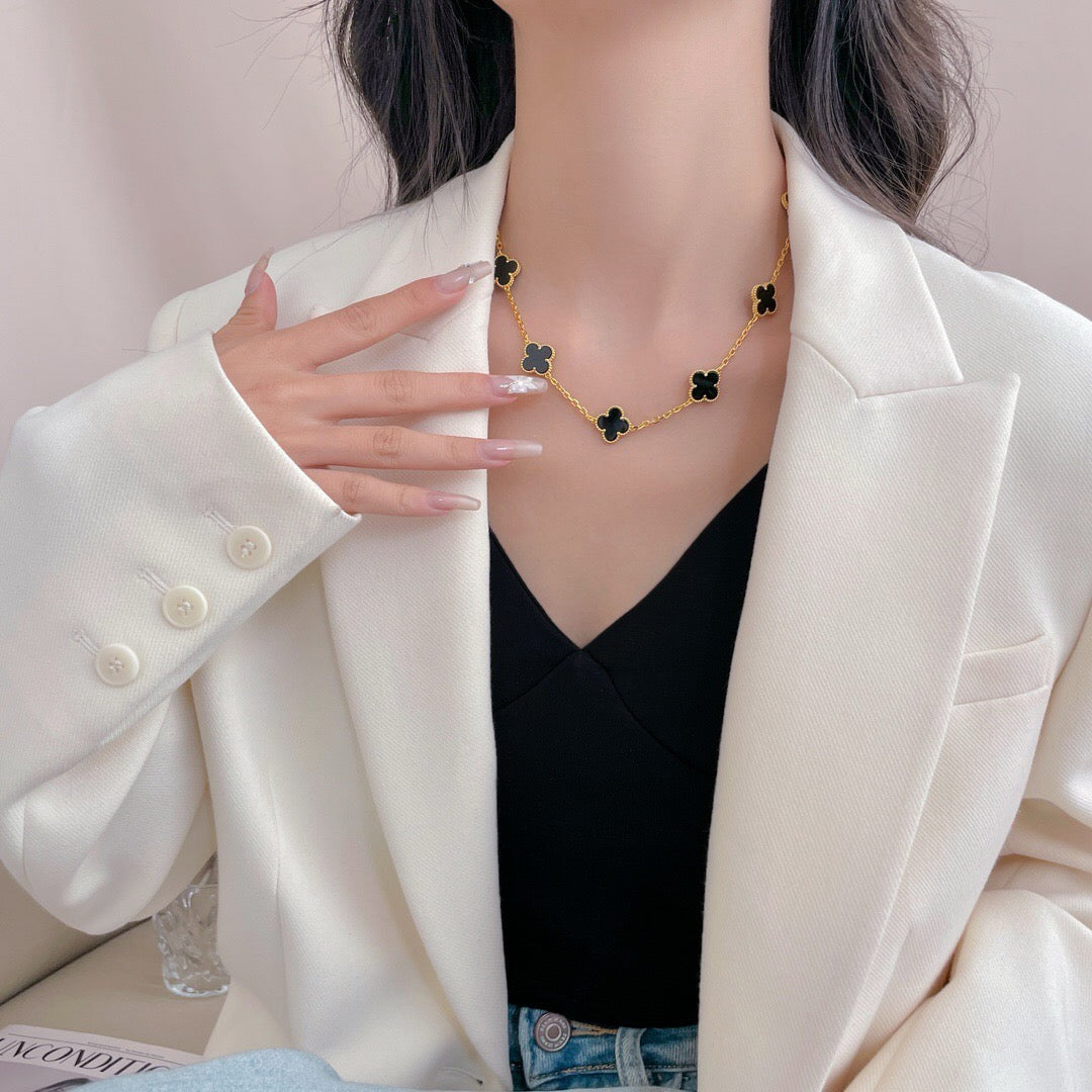 [Elowen Jewels]CLOVER 10 MOTIFS ONYX NECKLACE