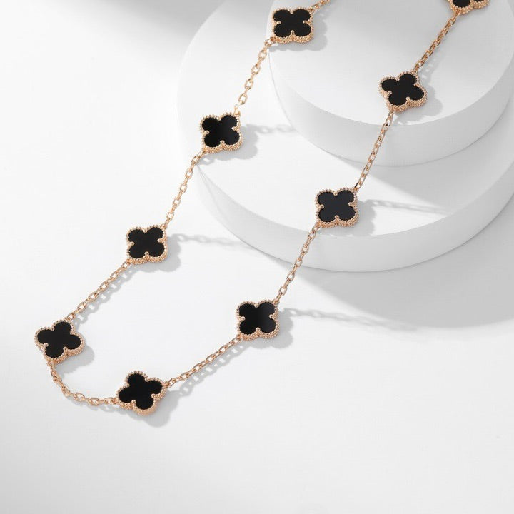 [Elowen Jewels]CLOVER 10 MOTIFS ONYX NECKLACE