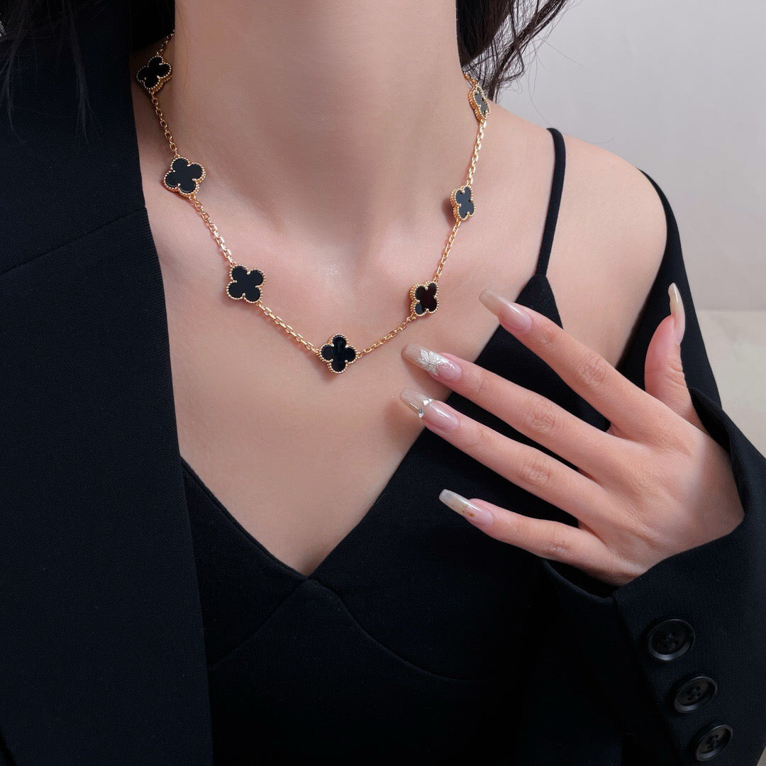 [Elowen Jewels]CLOVER 10 MOTIFS ONYX NECKLACE