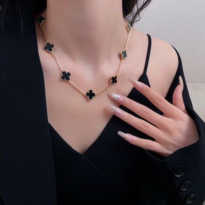 [Elowen Jewels]CLOVER 10 MOTIFS ONYX NECKLACE