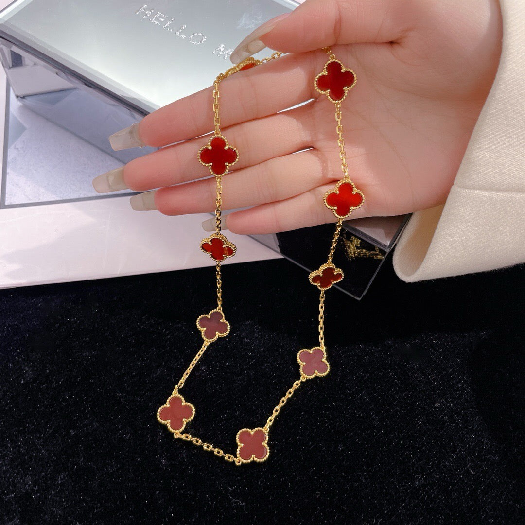[Elowen Jewels]CLOVER 10 MOTIFS CARNELIAN NECKLACE