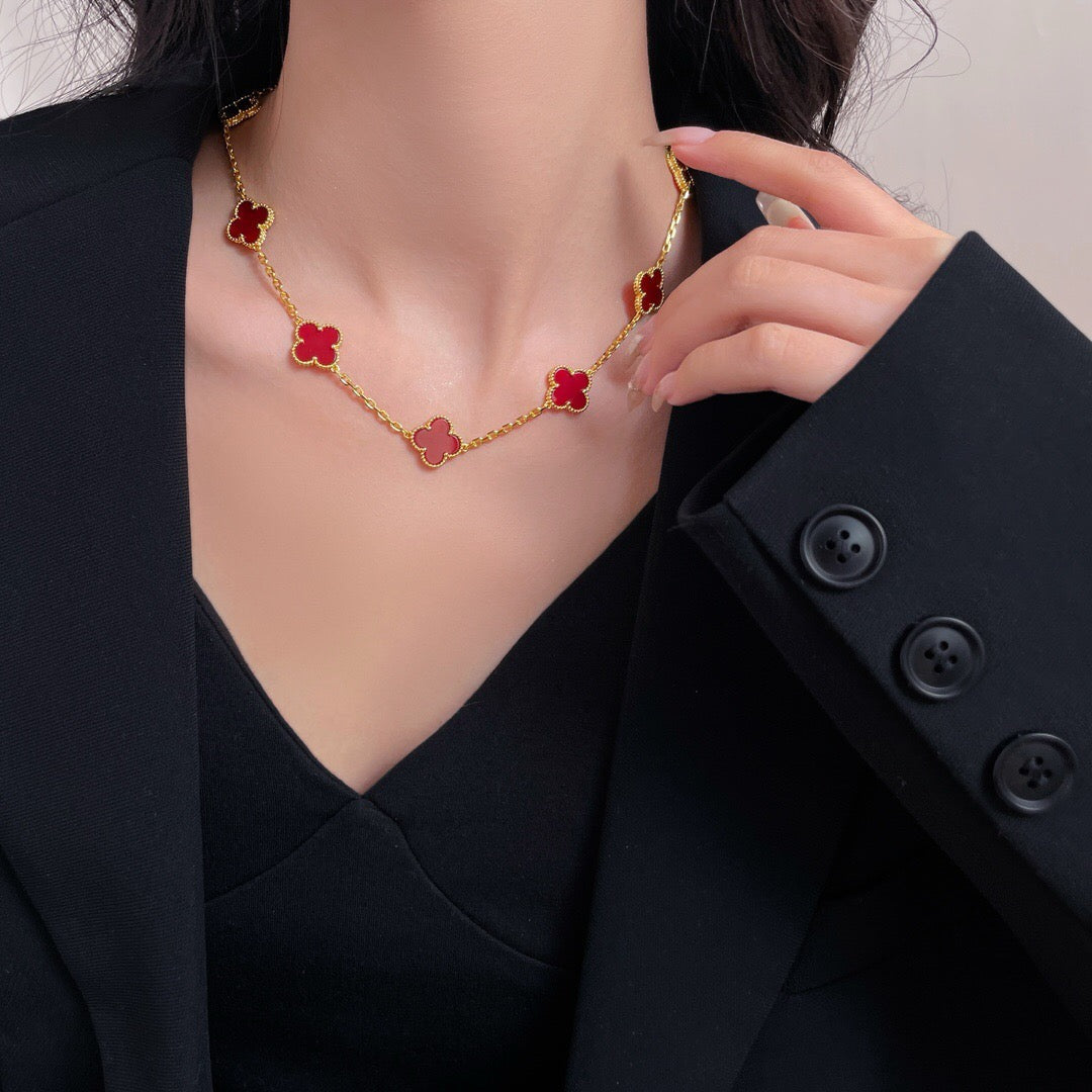 [Elowen Jewels]CLOVER 10 MOTIFS CARNELIAN NECKLACE