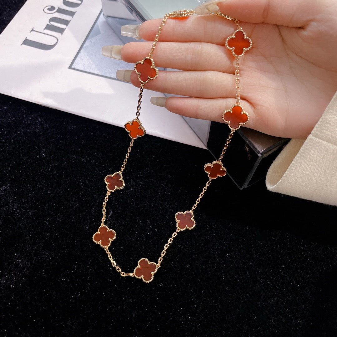 [Elowen Jewels]CLOVER 10 MOTIFS CARNELIAN NECKLACE