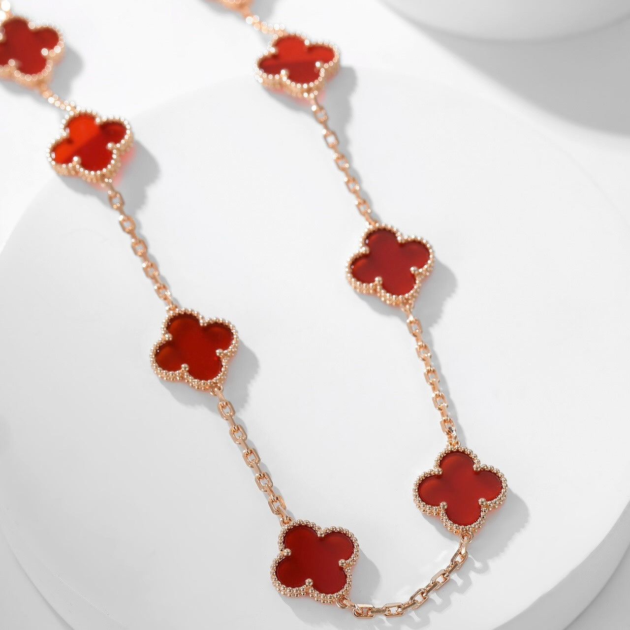 [Elowen Jewels]CLOVER 10 MOTIFS CARNELIAN NECKLACE
