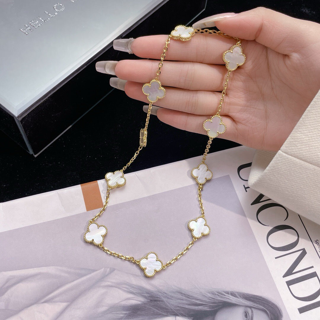 [Elowen Jewels]CLOVER 10 MOTIFS WHITE MOTHER OF PEARL NECKLACE