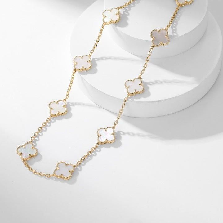[Elowen Jewels]CLOVER 10 MOTIFS WHITE MOTHER OF PEARL NECKLACE