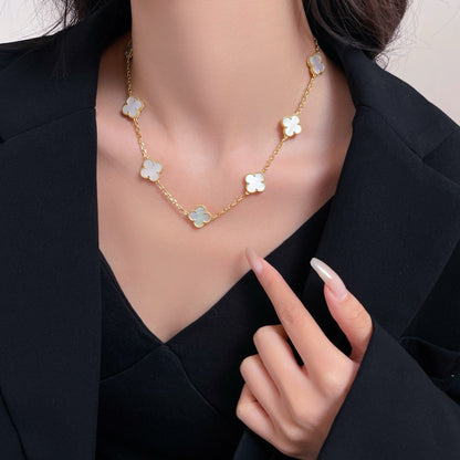 [Elowen Jewels]CLOVER 10 MOTIFS WHITE MOTHER OF PEARL NECKLACE