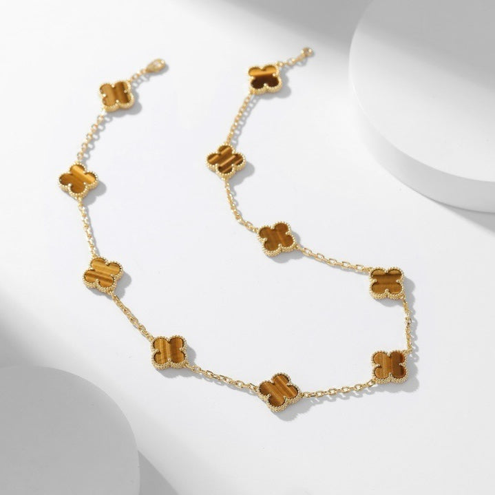[Elowen Jewels]CLOVER 10 MOTIFS TIGER EYE NECKLACE