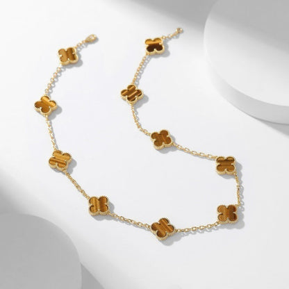 [Elowen Jewels]CLOVER 10 MOTIFS TIGER EYE NECKLACE
