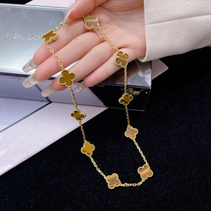 [Elowen Jewels]CLOVER 10 MOTIFS TIGER EYE NECKLACE
