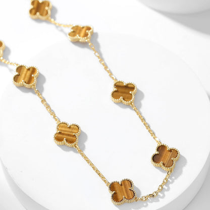 [Elowen Jewels]CLOVER 10 MOTIFS TIGER EYE NECKLACE