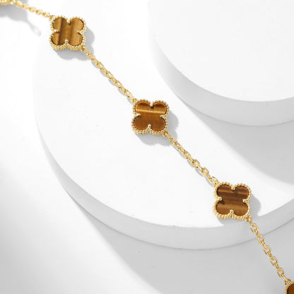[Elowen Jewels]CLOVER 10 MOTIFS TIGER EYE NECKLACE