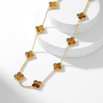 [Elowen Jewels]CLOVER 10 MOTIFS TIGER EYE NECKLACE