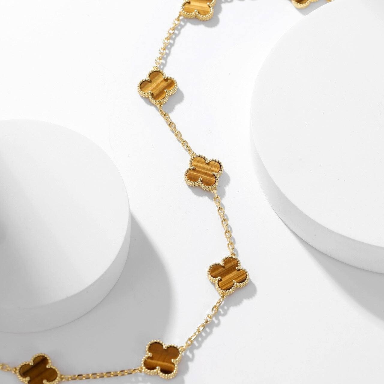 [Elowen Jewels]CLOVER 10 MOTIFS TIGER EYE NECKLACE