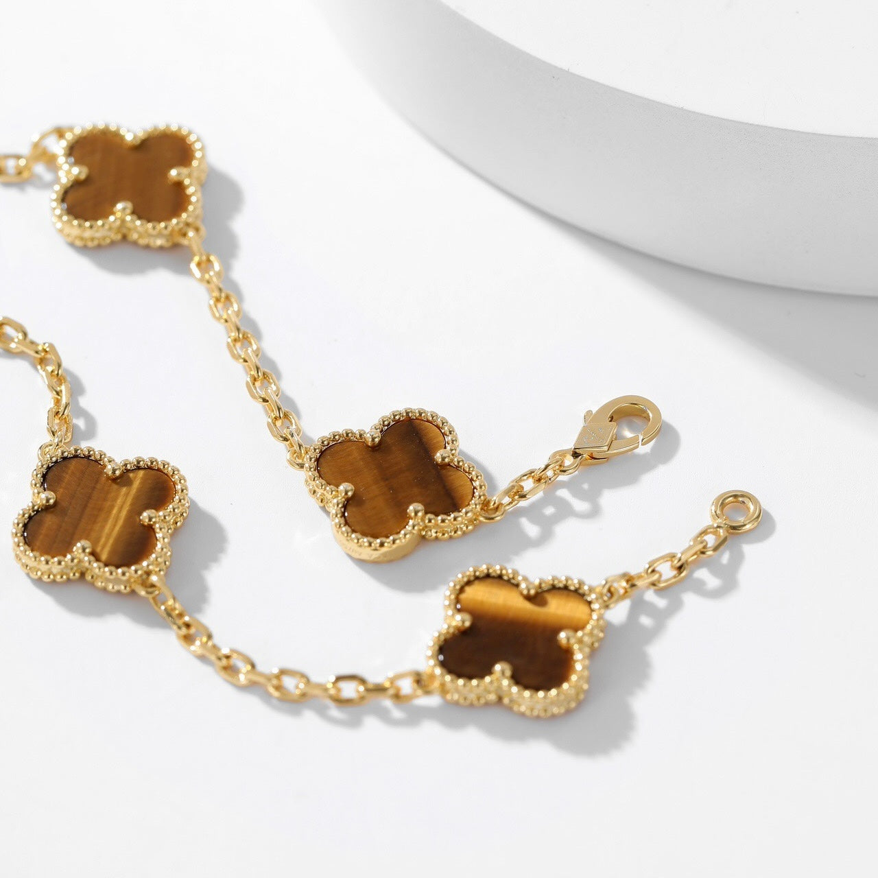 [Elowen Jewels]CLOVER 10 MOTIFS TIGER EYE NECKLACE