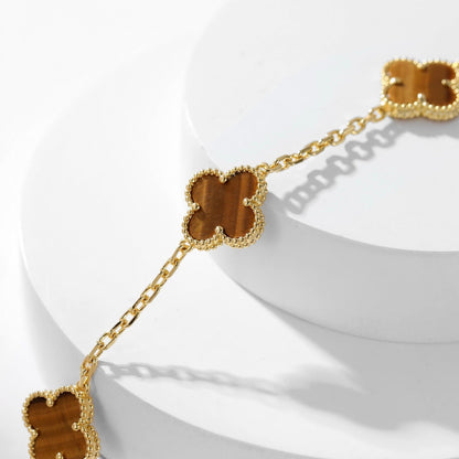[Elowen Jewels]CLOVER 10 MOTIFS TIGER EYE NECKLACE