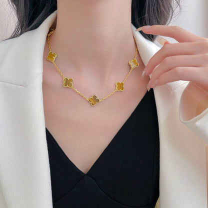 [Elowen Jewels]CLOVER 10 MOTIFS TIGER EYE NECKLACE
