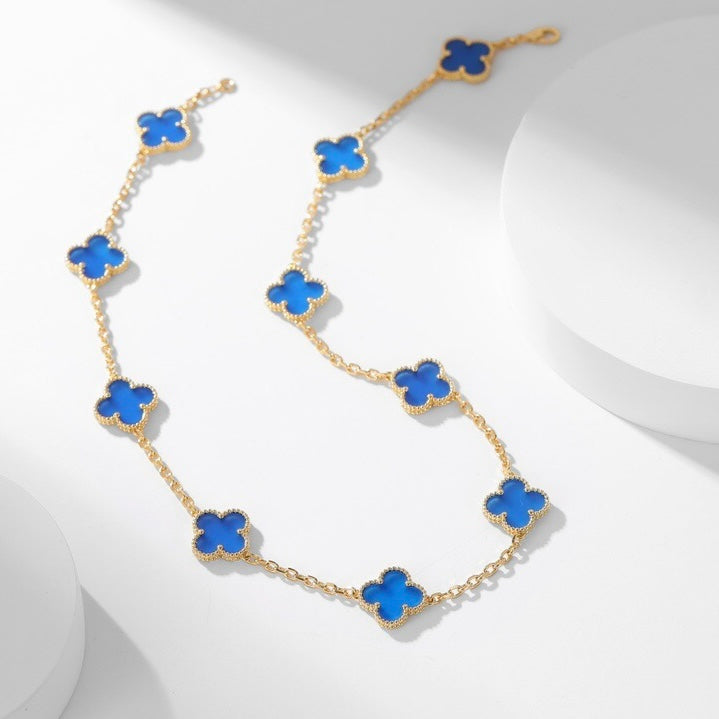 [Elowen Jewels]CLOVER 10 MOTIFS BLUE AGATE NECKLACE