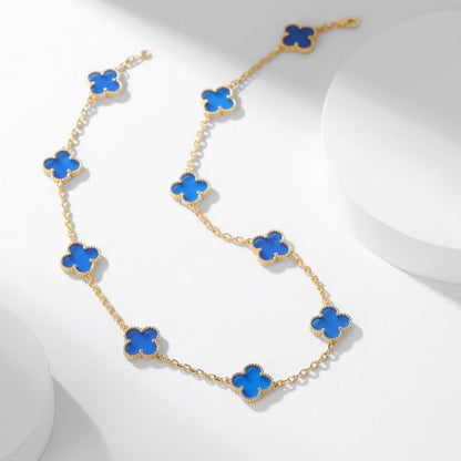 [Elowen Jewels]CLOVER 10 MOTIFS BLUE AGATE NECKLACE
