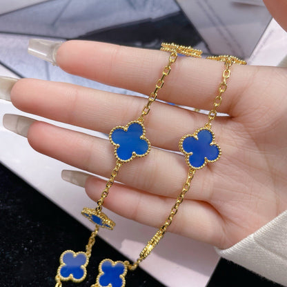 [Elowen Jewels]CLOVER 10 MOTIFS BLUE AGATE NECKLACE