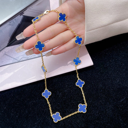 [Elowen Jewels]CLOVER 10 MOTIFS BLUE AGATE NECKLACE