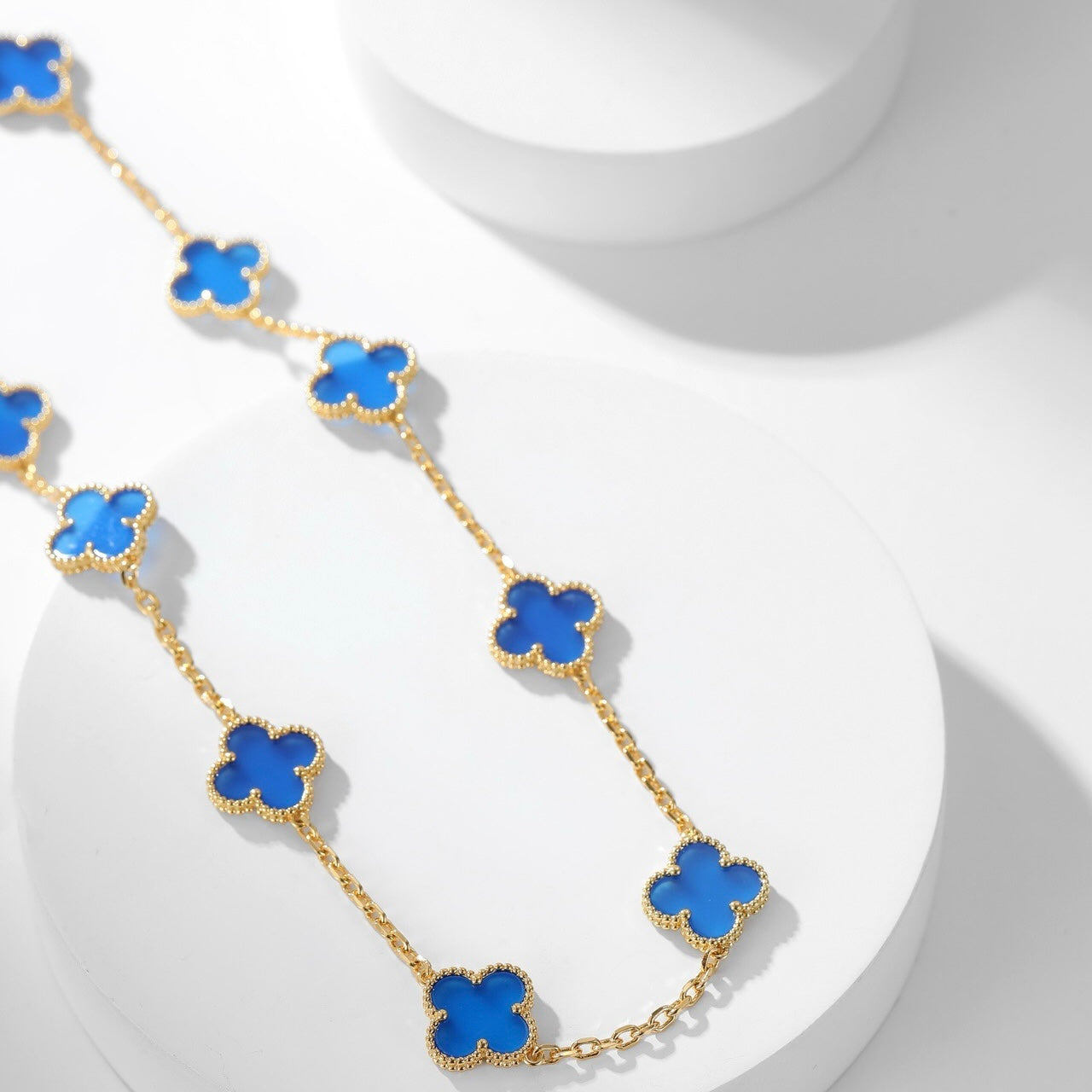 [Elowen Jewels]CLOVER 10 MOTIFS BLUE AGATE NECKLACE