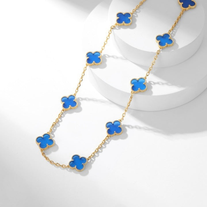 [Elowen Jewels]CLOVER 10 MOTIFS BLUE AGATE NECKLACE