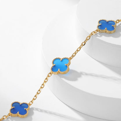[Elowen Jewels]CLOVER 10 MOTIFS BLUE AGATE NECKLACE