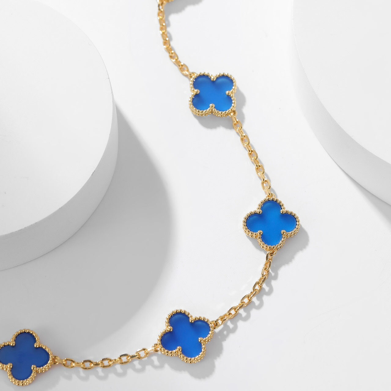 [Elowen Jewels]CLOVER 10 MOTIFS BLUE AGATE NECKLACE