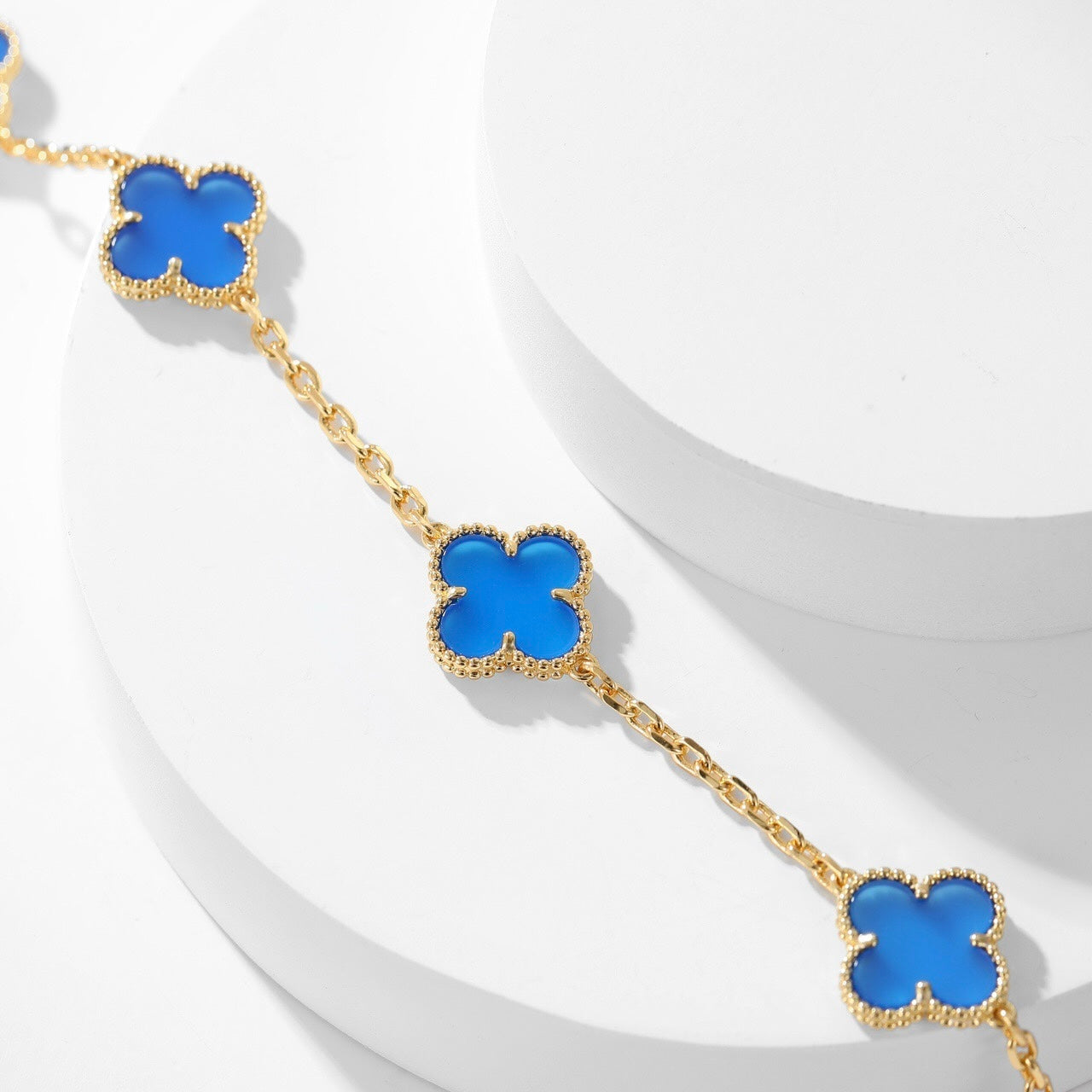 [Elowen Jewels]CLOVER 10 MOTIFS BLUE AGATE NECKLACE