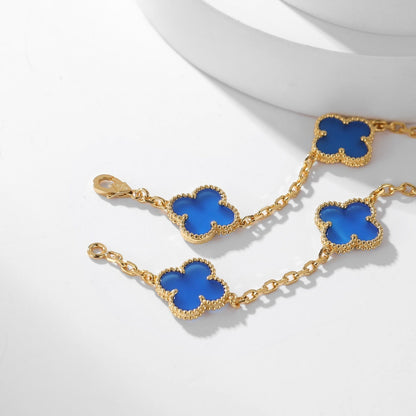[Elowen Jewels]CLOVER 10 MOTIFS BLUE AGATE NECKLACE