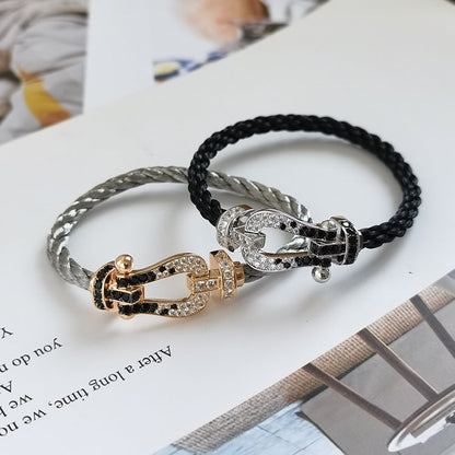 [Elowen Jewels]FORCE LARGE HORSESHOE BLACK WHITE DIAMOND BRACELET ROSE GOLD