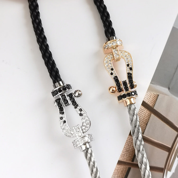 [Elowen Jewels]FORCE LARGE HORSESHOE BLACK WHITE DIAMOND BRACELET SILVER