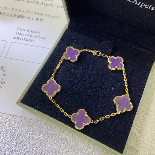 [Elowen Jewels]CLOVER  5 MOTIFS  PURPLE VIOLET BRACELET