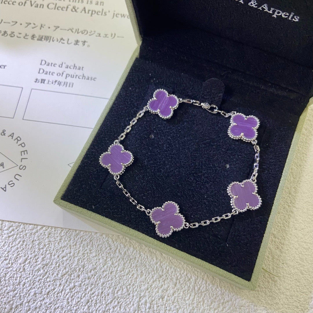 [Elowen Jewels]CLOVER  5 MOTIFS  PURPLE VIOLET BRACELET