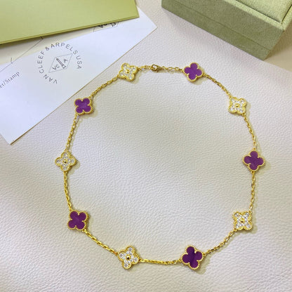 [Elowen Jewels]CLOVER 10 MOTIFS  PURPLE VIOLET DIAMOND NECKLACE