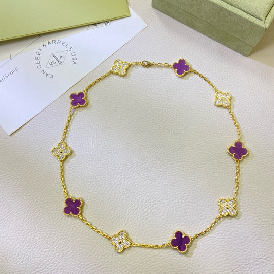 [Elowen Jewels]CLOVER 10 MOTIFS  PURPLE VIOLET DIAMOND NECKLACE