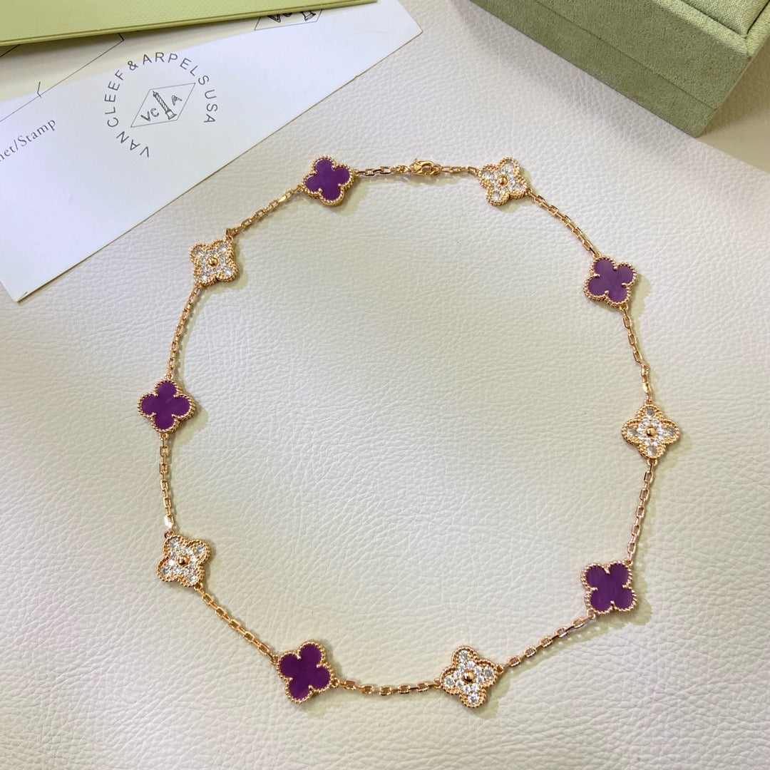 [Elowen Jewels]CLOVER 10 MOTIFS  PURPLE VIOLET DIAMOND NECKLACE